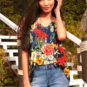 Nwt Johnny Was Dragona Multicolor Swing Short Sleeve Tee Size Medium